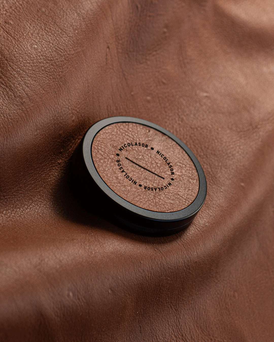 Round Mini Organizer Box - Matte Suede Leather Top & Black Base